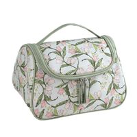 Cosmetiquera Floral Verde con Cremallera y Asa Superior