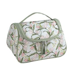 Cosmetiquera Floral Verde con Cremallera y Asa Superior