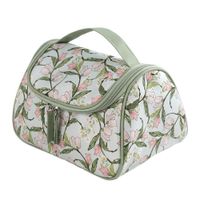 Cosmetiquera Floral Verde con Cremallera y Asa Superior