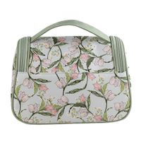 Cosmetiquera Floral Verde con Cremallera y Asa Superior