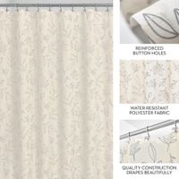 Cortina de Tela para Baño Beige con Diseño de Hojas