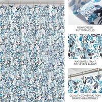Cortina de Tela para Baño con Patrón Floral Azul