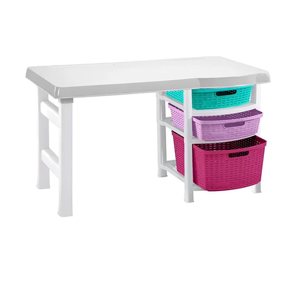 Escritorio Infantil de Plástico con 3 Cestas de Almacenamiento 88 Cm Multicolor Escritorio…