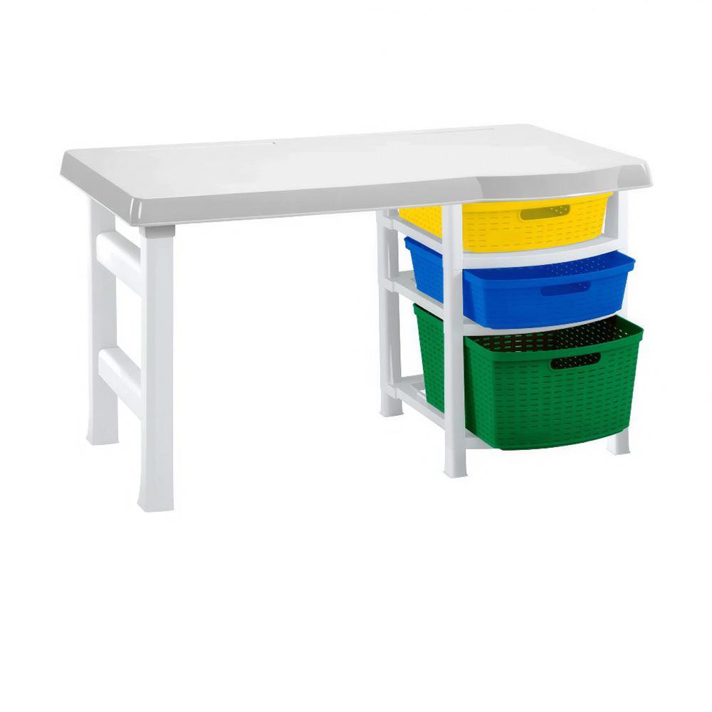 Escritorio Infantil de Plástico con 3 Cestas Multicolor Verde y Azul 88 cm