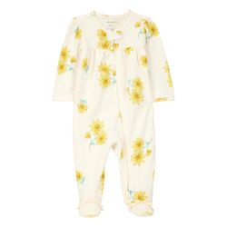 Mameluco Interlock Marfil con Estampado Floral Amarillo para Niña - Varias Tallas