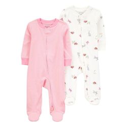 Set de 2 Mamelucos Márfil y Rayas Rosas para Niña - Varias Tallas