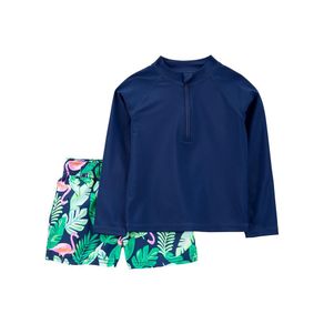 Conjunto de Traje de Baño con Protección UV y Estampado Tropical para Niño - Varias Tallas