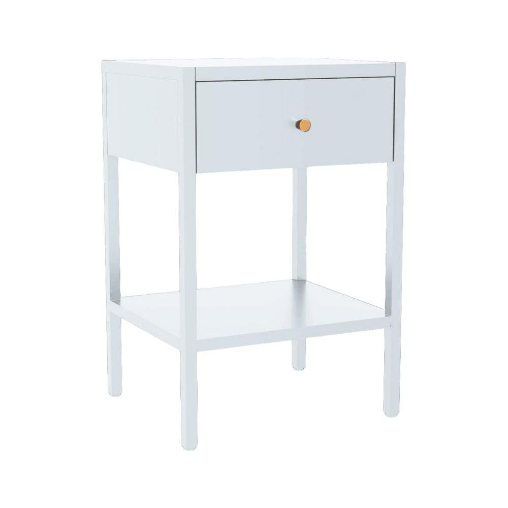Mesa de Noche Pilly con 1 Gaveta y Repisa 40 x 35 x 60 cm Color Blanco Mesa de Noche Minim…