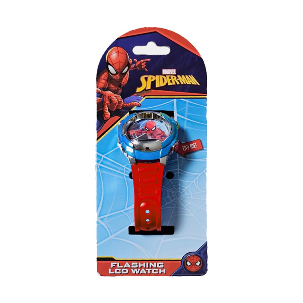 Reloj Digital LCD Redondo con Luz Parpadeante Diseño Spider-Man Color Azul y Rojo Reloj Spiderman LCD Parpadeante Correa Roja