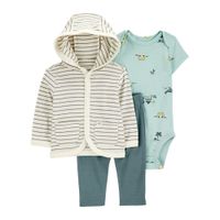 Conjunto 3 Pzas Cardigan Azul Rayado  - Varias Tallas