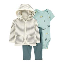 Conjunto 3 Pzas Cardigan Azul Rayado  - Varias Tallas