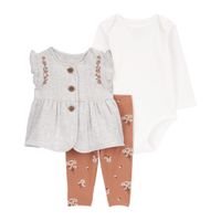 Set 3 Piezas Vestido Floral Gris - Varias Tallas