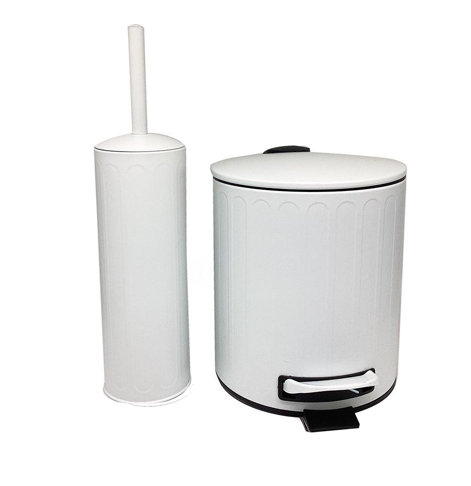 Set de Baño Papelero y Cepillo de Metal Color Blanco 2 Piezas