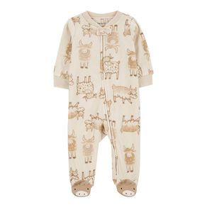 Enterizo de Microfibra con Estampado Vacas Caqui para Niño Talla 3 Meses