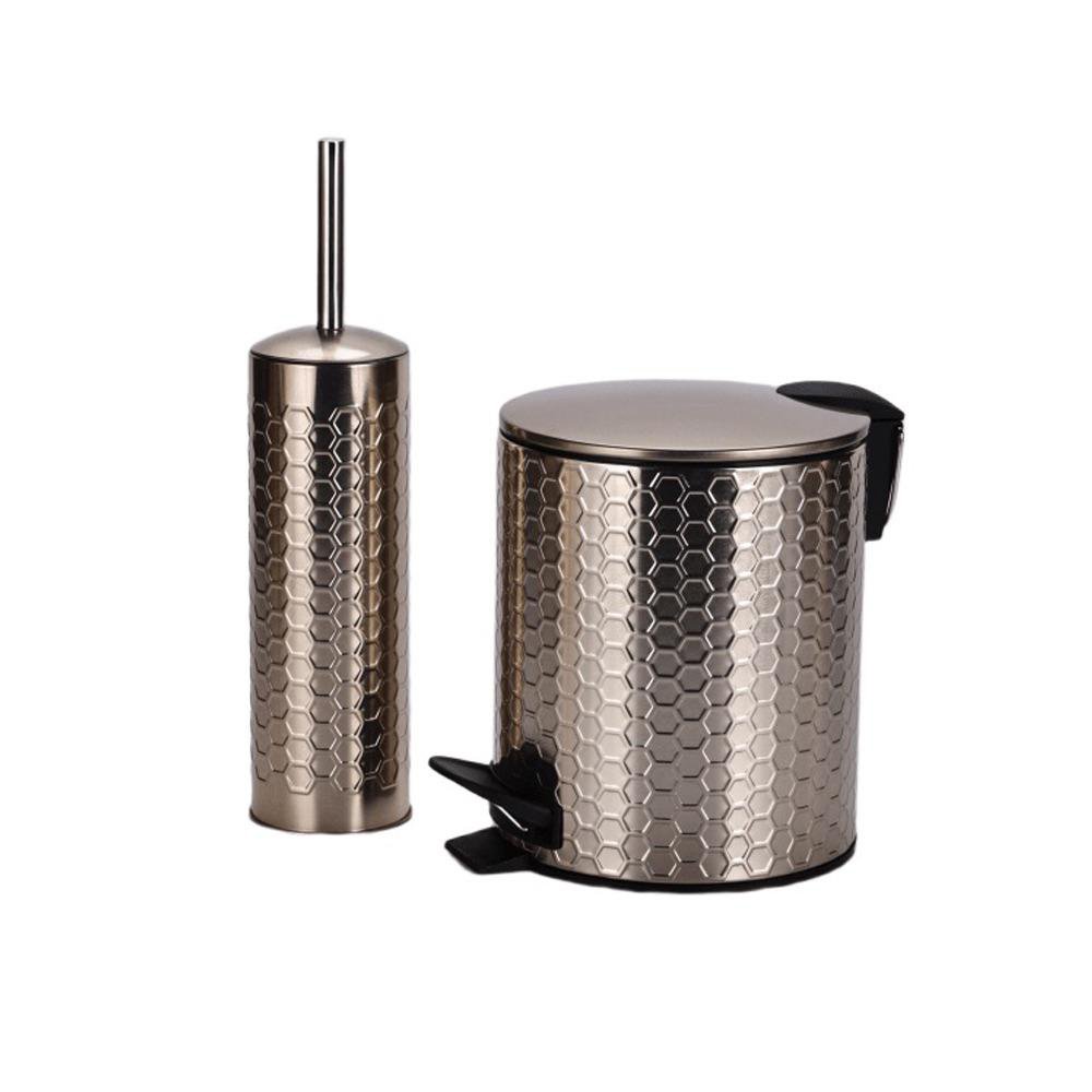 Set de Baño Papelero y Cepillo para Sanitario de Metal Color Dorado 2 Piezas