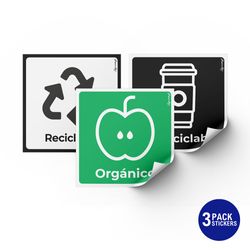 Set de 3 Stickers para Separación de Residuos Reciclables y Orgánicos