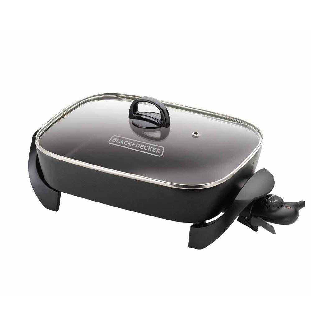 Sartén Eléctrico con Tapadera de Vidrio Color Negro Sartén Eléctrico con Tapa de Vidrio Ne…