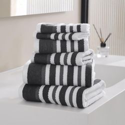 Set de 6 Toallas de Baño Rayas Gris Oscuro