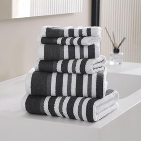 Set de 6 Toallas de Baño Rayas Gris Oscuro