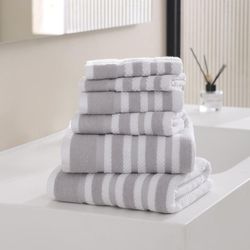 Set de 6 Toallas de Baño Rayas Gris