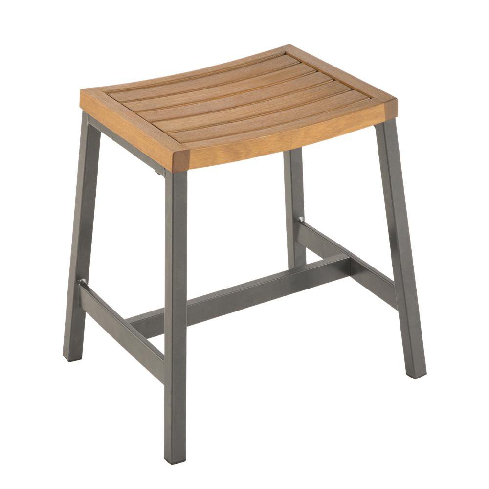 Set de 2 Bancos de Jardín Oris de Aluminio y Madera Color Gris con Café
