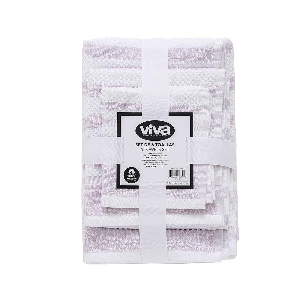 Set de 6 Toallas de 100% Algodón a Rayas Rosa y Blancas con 2 de Baño, 2 de Mano y 2 Facia…