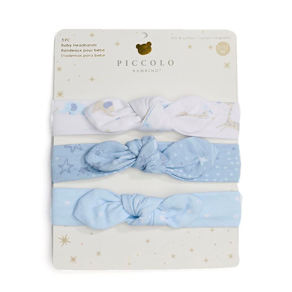 Set de Cintas para Cabeza para Bebé de 0-12 Meses de 3 Piezas Color Celeste Set de Bandas para Bebé Celeste