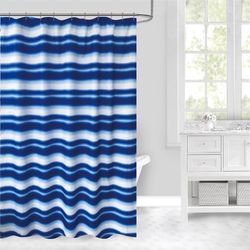 Cortina de Baño Azul con 12 Ganchos