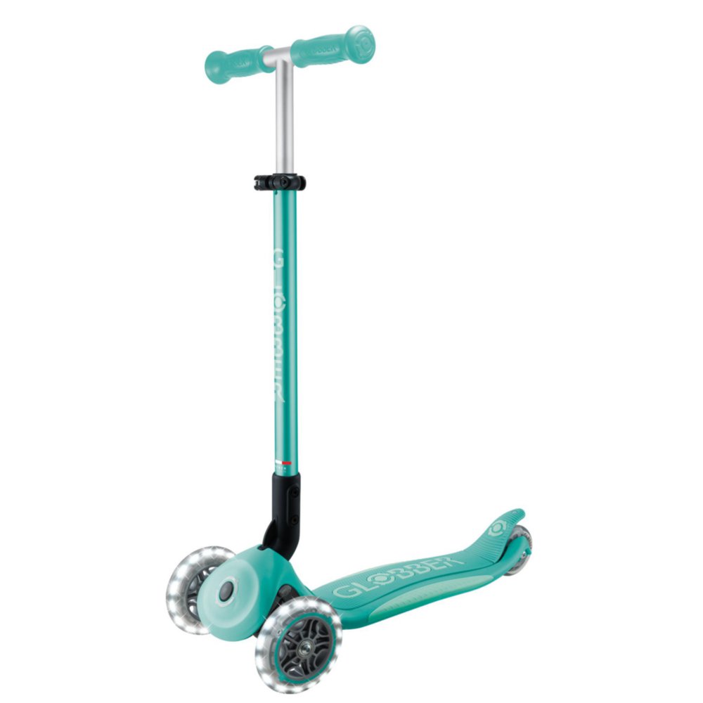 Monopatín Primo de 3 Ruedas con Luces LED y T-bar Ajustable Plegable Color Verde Menta Mon…