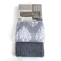 Set de Cortina con Ganchos y Alfombra Gris Oscuro