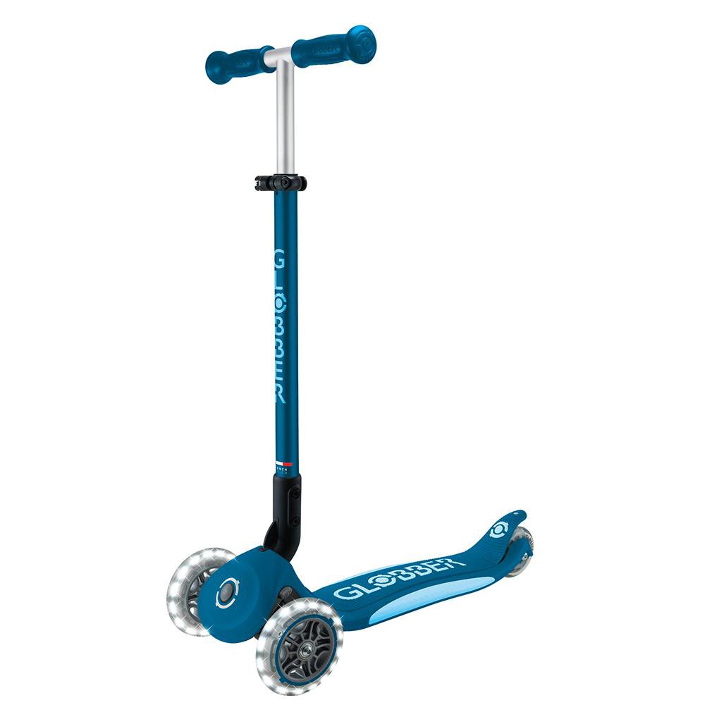 Monopatín Primo de 3 Ruedas con Luces LED y T-bar Ajustable Plegable Color Azul Monopatín…