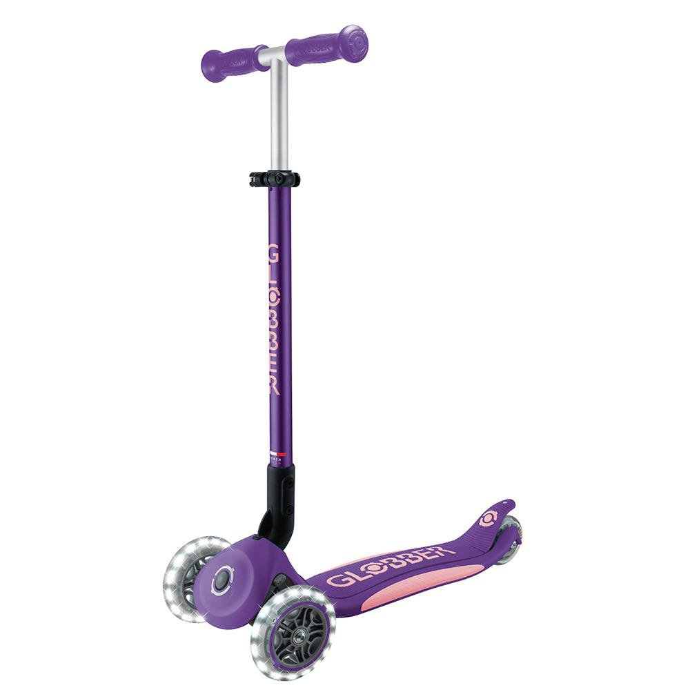 Monopatín Primo de 3 Ruedas con Luces LED y T-bar Ajustable Plegable Color Morado Monopatí…