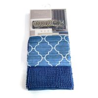 Set de Cortina con Ganchos y Alfombra Azul