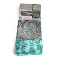 Set de Cortina con Ganchos y Alfombra Turquesa
