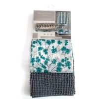 Set de Cortina con Ganchos y Alfombra Gris