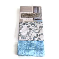 Set de Cortina con Ganchos y Alfombra Celeste