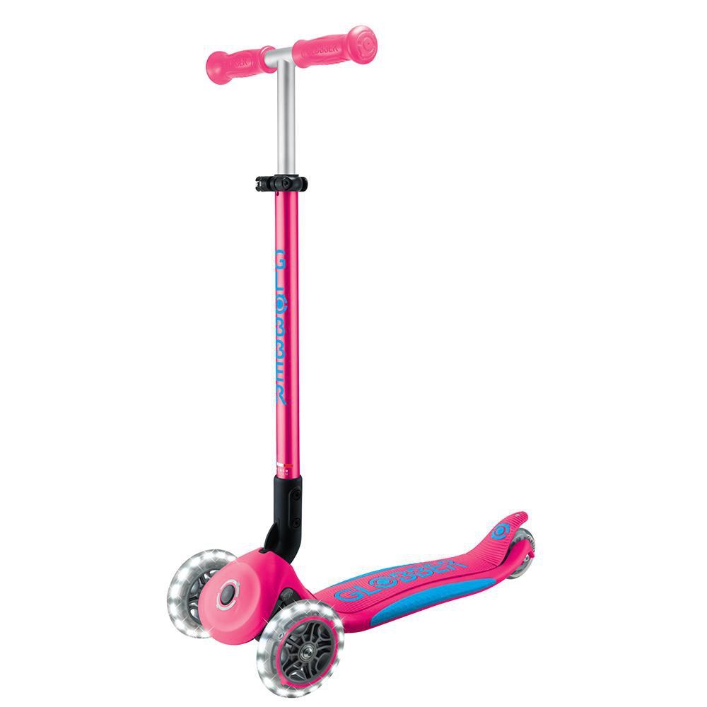 Monopatín Primo de 3 Ruedas con Luces LED y T-bar Ajustable Plegable Color Fucsia Monopatí…