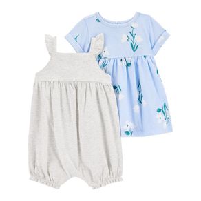 Set de Vestido y Mameluco de Algodón con Estampado Floral - Varias Tallas