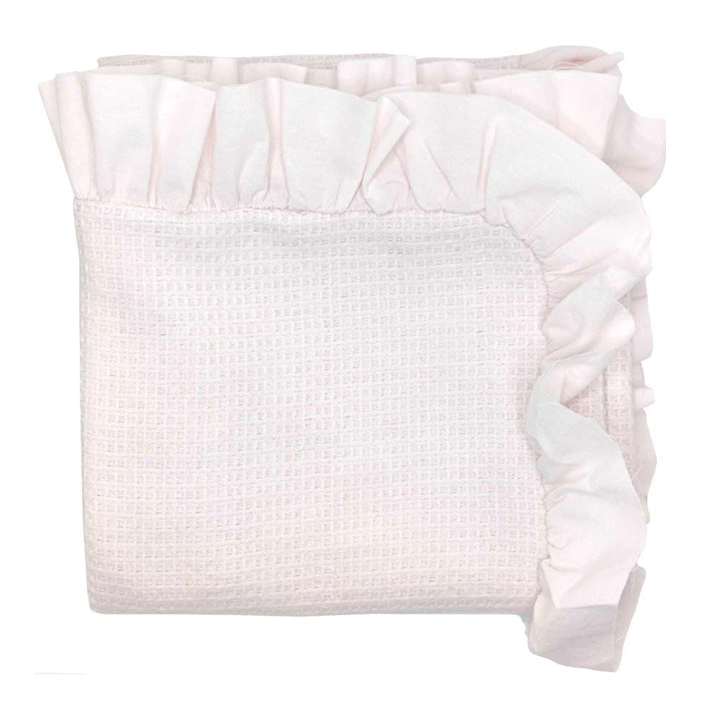 Frazada Suave Waffle para Bebé con Ruedo de 75 x 100 Cm de Algodón Color Rosado Frazada Wa…