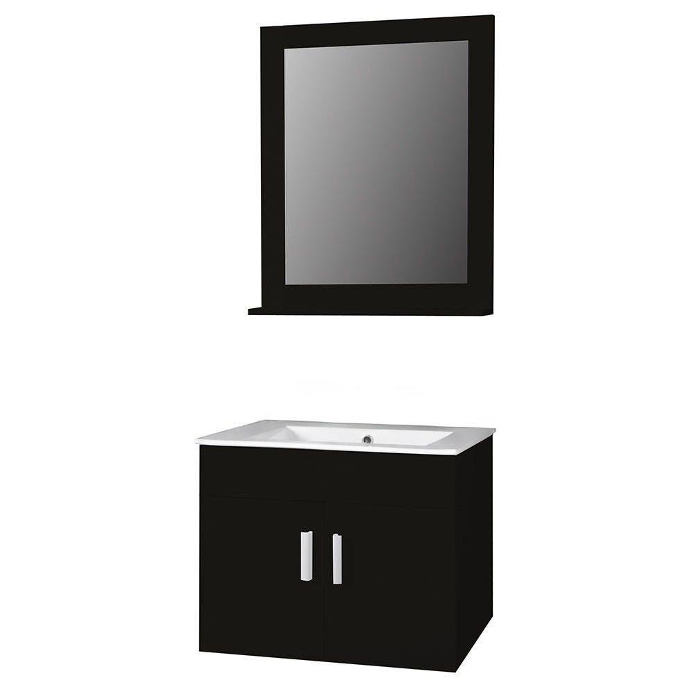 Vanity Aéreo con Espejo y Lavamanos Integrado de Cerámica Color Negro 46 Cm