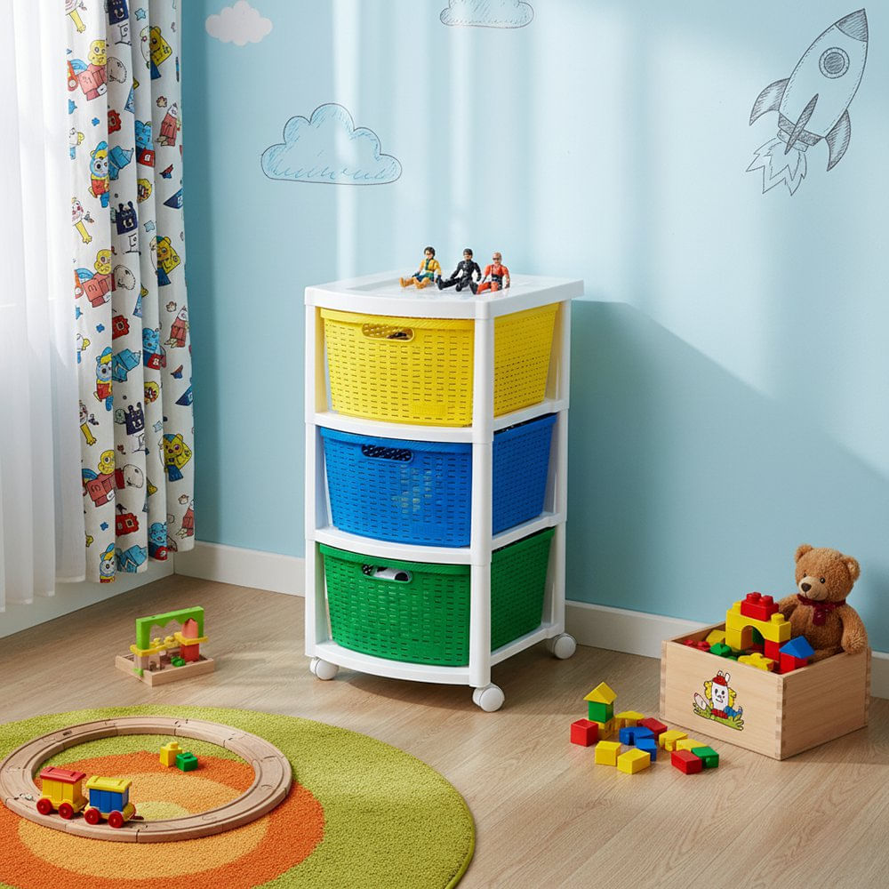 Cajonero Infantil de Plástico con 3 Gavetas y Ruedas para Organizar Multicolor Cajonero Pl…