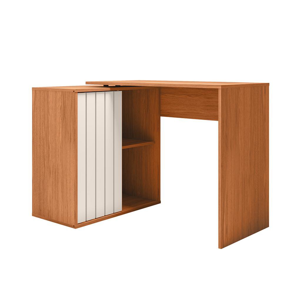 Escritorio Multifuncional con Puerta Deslizante 140 x 45.1 x 75.3 cm Color Café y Crema