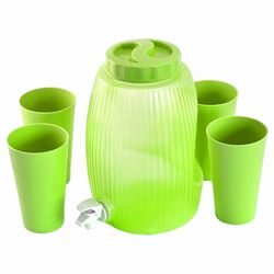 Set Refresquera y 4 Vasos Verde Glitter