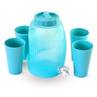 Set Refresquera y 4 Vasos Celeste Glitter