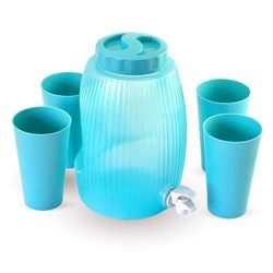Set Refresquera y 4 Vasos Celeste Glitter