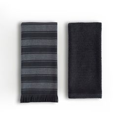Set de 2 Toallas de Cocina Diseño Rayas Negro y Gris