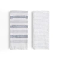 Set de 2 Toallas de Cocina Diseño Rayas Gris y Azul