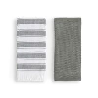 Set de 2 Toallas de Cocina Diseño Rayas Blanco y Gris