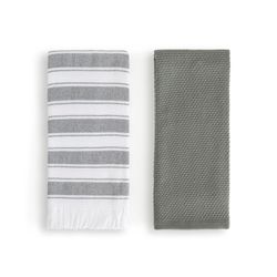Set de 2 Toallas de Cocina Diseño Rayas Blanco y Gris