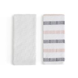 Set de 2 Toallas de Cocina Diseño Rayas Blanco y Gris